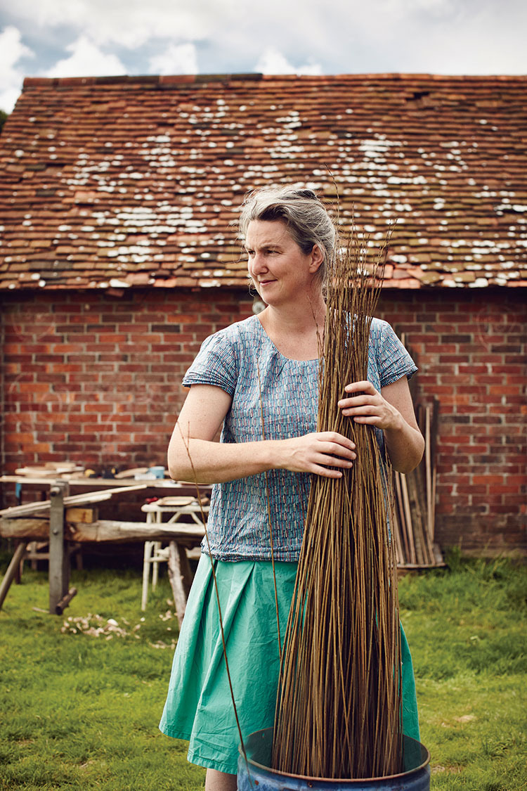 In the Reed beds with artist and Basketmaker maker Annemarie O'Sullivan photography by Alun Callender